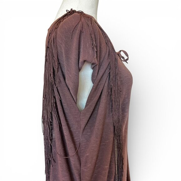NWOT Ella Moss Plum Fringe Poncho Top OS Boho Festival Lace Up Oversized Western - Picture 6 of 9